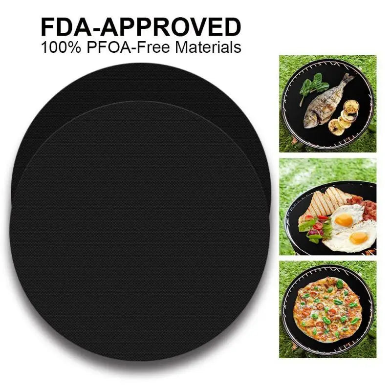 BBQ Grill Mat Non-stick Grill Mesh Pad BBQ Cover Heat Resistant Barbecue Pad Reusable Round Heat Resistant Pad BBQ Accessories