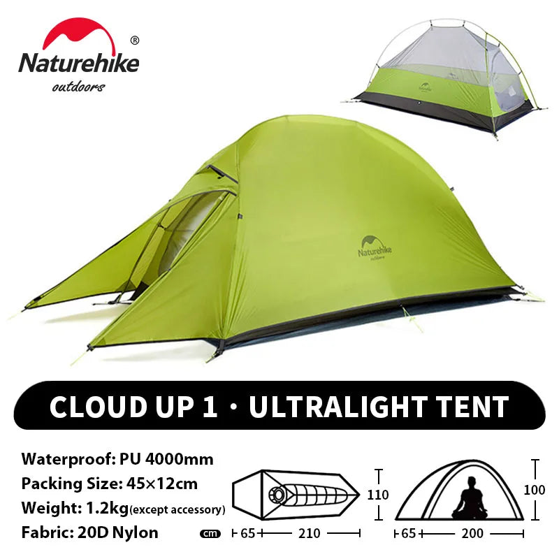 Naturehike Cloud Up 1 Upgraded Tent Ultralight Camping Tent Waterproof Outdoor Hiking Travel Tent Backpacking Cycling Tent