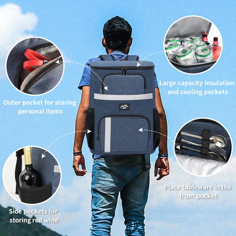 Outdoor Picnic Cooler Bag Camping Thermal Backpacks Insulated Bag Beach Drinks Sports Hiking Backpack Leakproof Cooler Lunch Bag