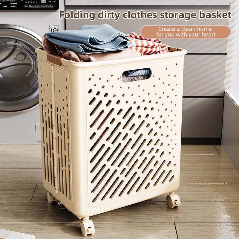 Laundry Basket With Wheels Large Capacity Dirty Clothes Hamper Bathroom Multifunctional Foldable Laundry Basket Organizer