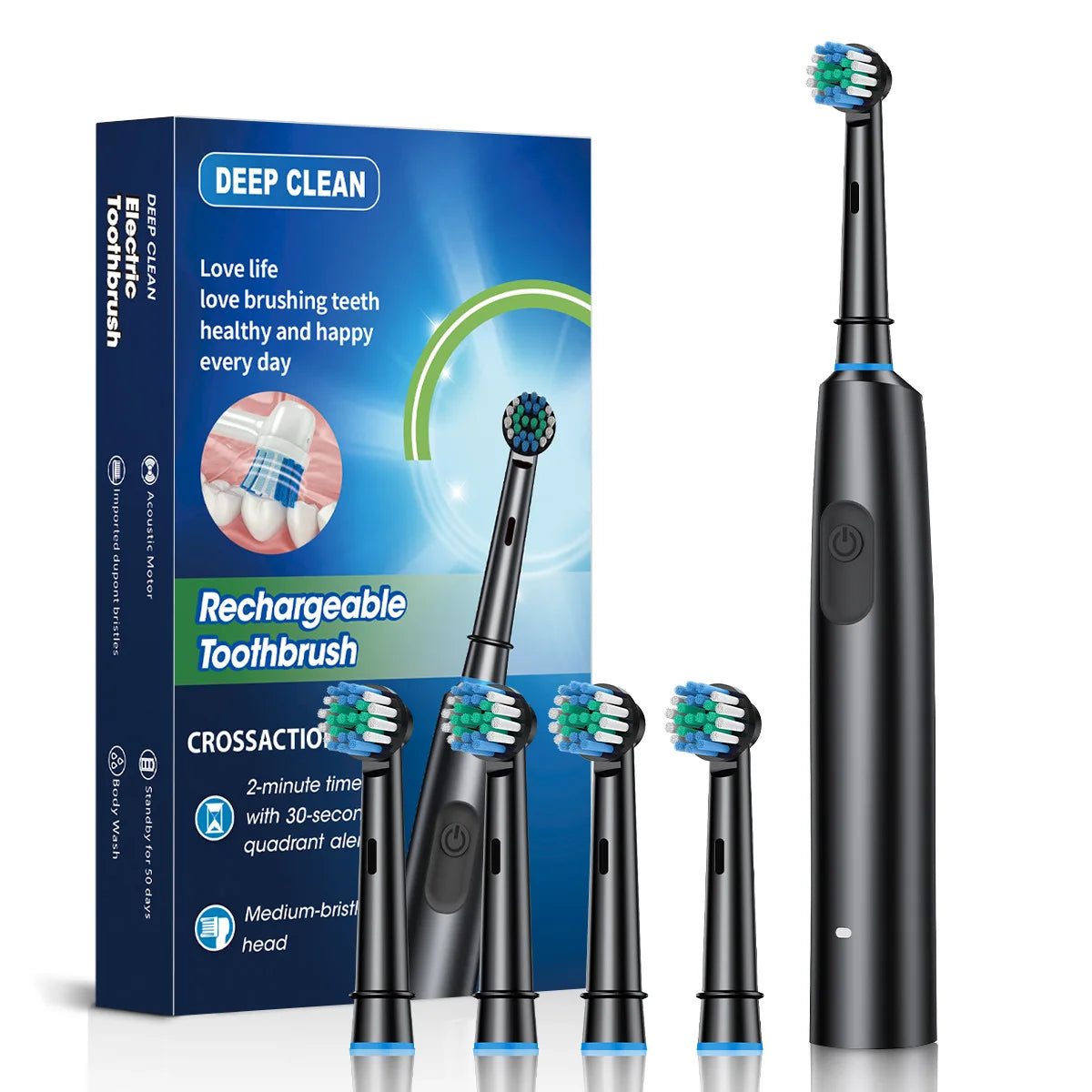 Electric Toothbrush Rotary Rechargeable Electric Tooth Brush for Adults Rotating Electric Teeth Brush with 8 Replacement Heads