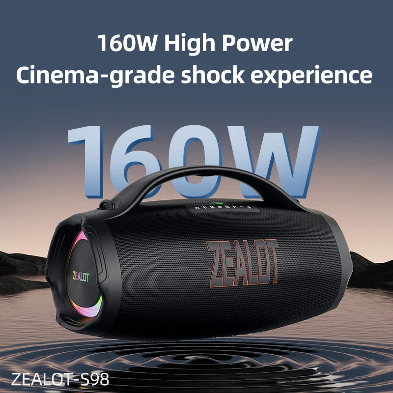 ZEALOT-S98 160W Portable Bluetooth Speaker High Volume Waterproof 36000mAh Wireless TWS Subwoofer Suporrt USB/TF/AUX RGB light