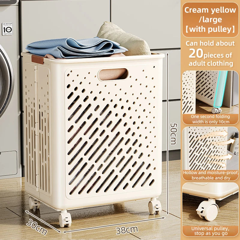 Laundry Basket With Wheels Large Capacity Dirty Clothes Hamper Bathroom Multifunctional Foldable Laundry Basket Organizer