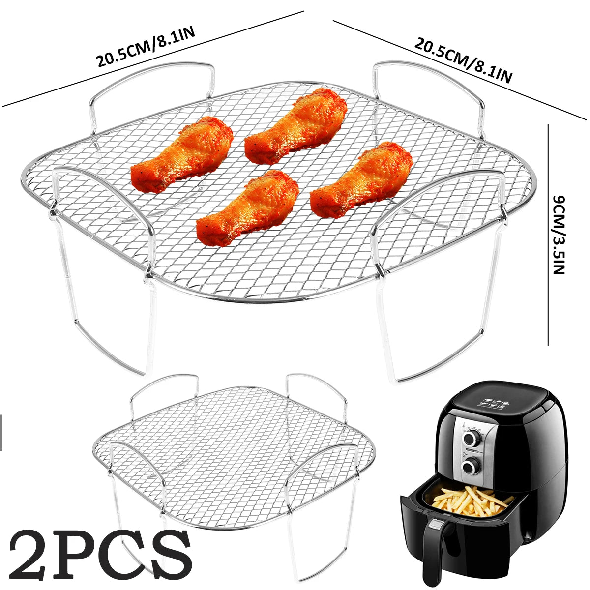 Air Fryer Rack Grilling Rack Stainless Steel Multi-Layer Stackable Cooking Rack Toast BBQ Rack Basket Tray Air Fryer Accessories