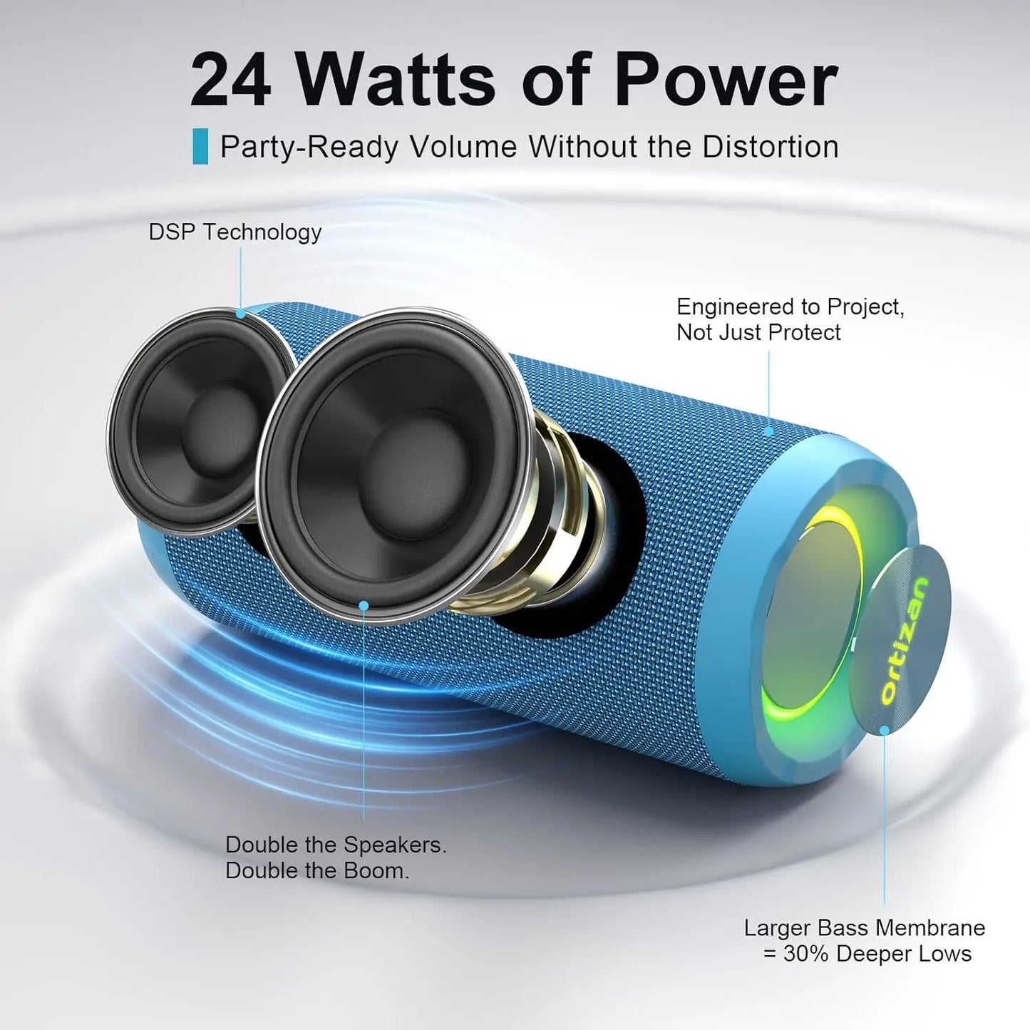 Ortizan X10 Portable Bluetooth Speaker 24W IP7 Waterproof Powerful Sound Box Bass Boost RGB Lights TF Play True Wireless Speaker