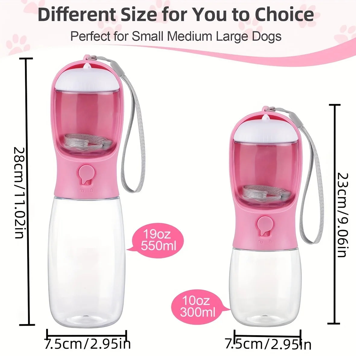 Dog Cat Water Bottle, Portable pet Water Bottle with Food Container, Outdoor Water Dispenser, Leak Proof Water Bottles for Dogs