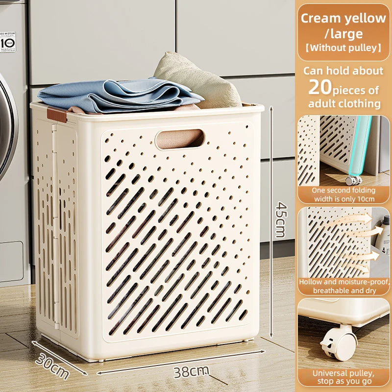 Laundry Basket With Wheels Large Capacity Dirty Clothes Hamper Bathroom Multifunctional Foldable Laundry Basket Organizer