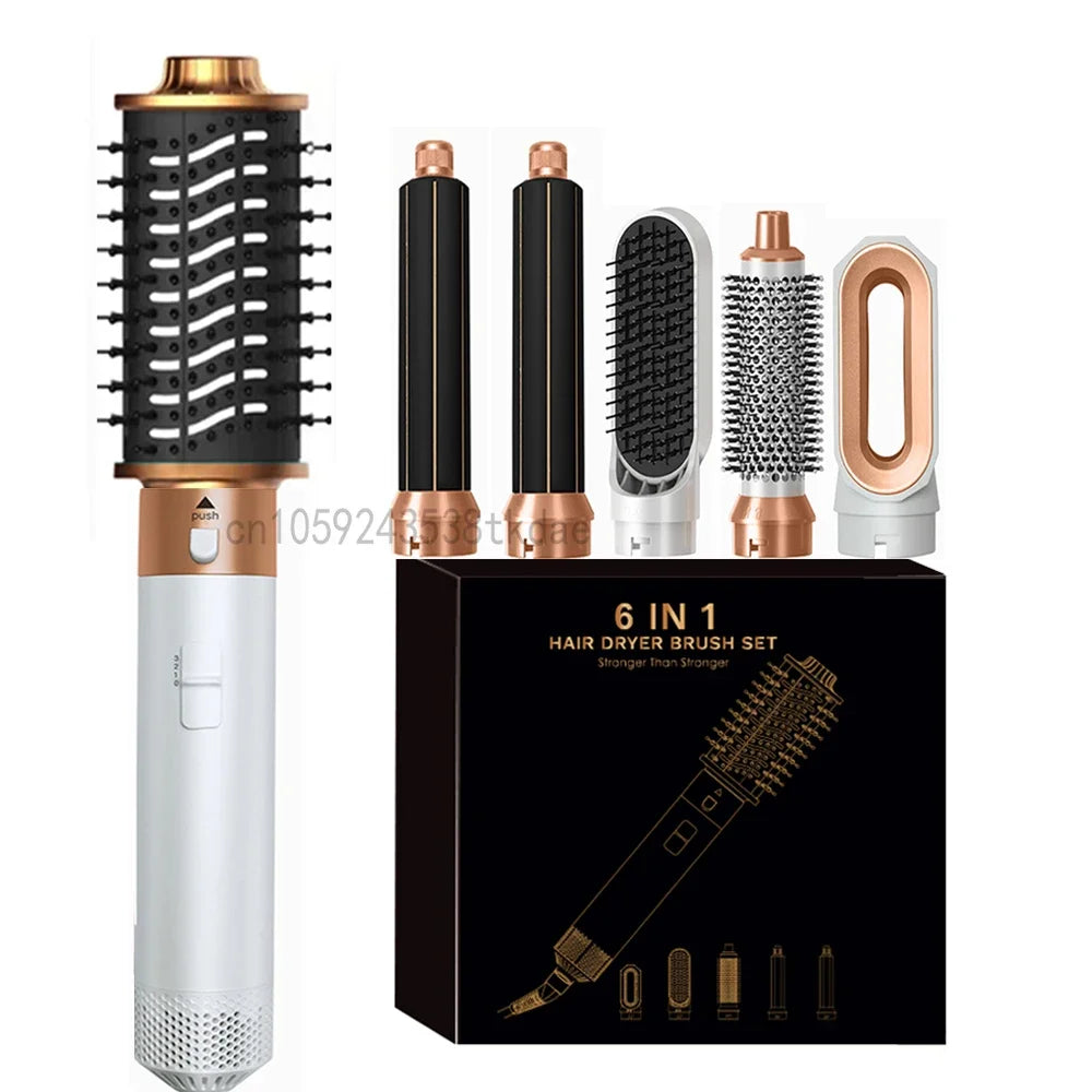 6 in 1 Hair Dryer Brush Hot Comb Set Professional Curling Iron Hair Straightener Styling Tool Negative ions Hair Dryer Household