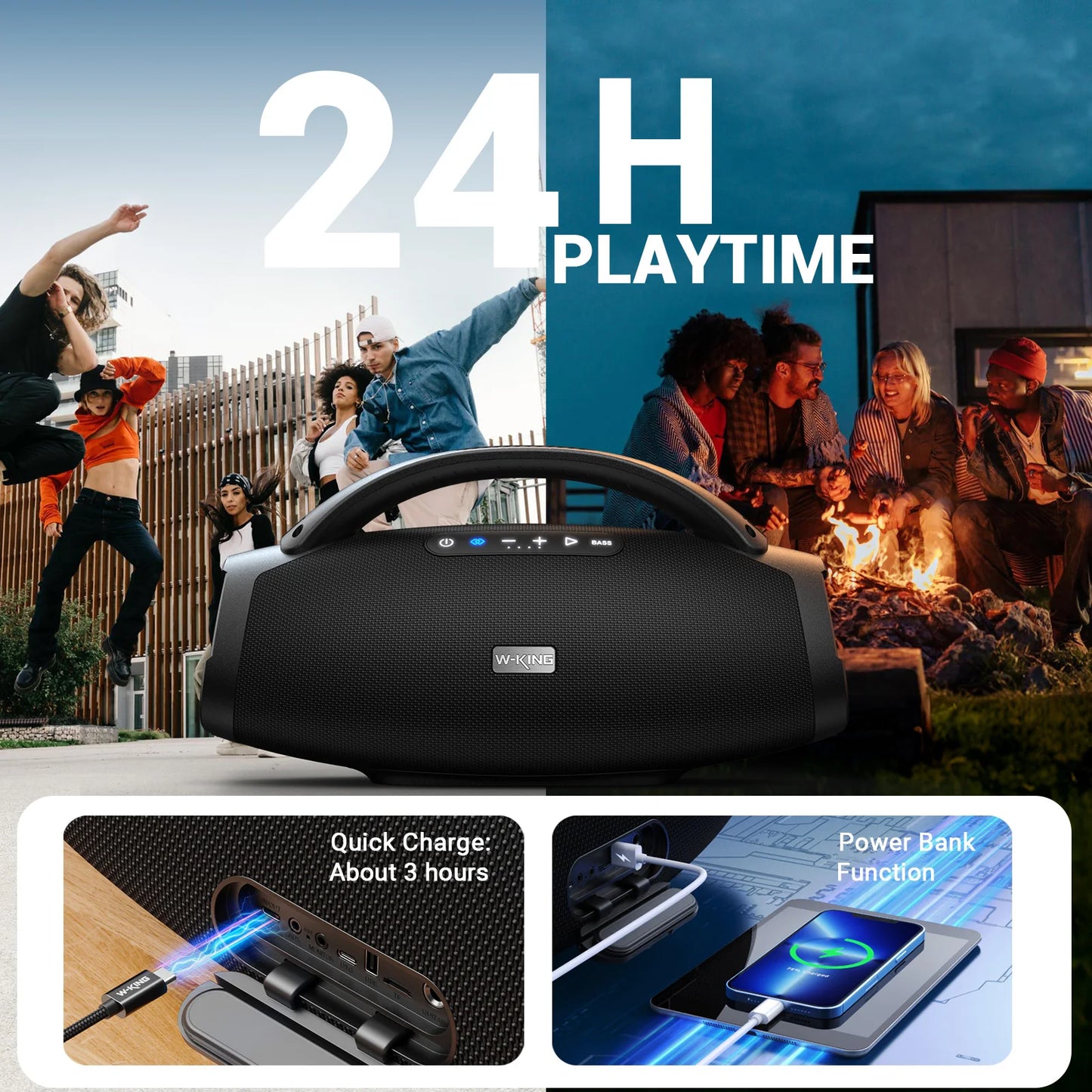 W-KING X20S Portable Bluetooth Speakers, 180W RMS Massive Bass Party Boombox IPX7 Waterproof Speaker Large, Loud Outdoor Speaker