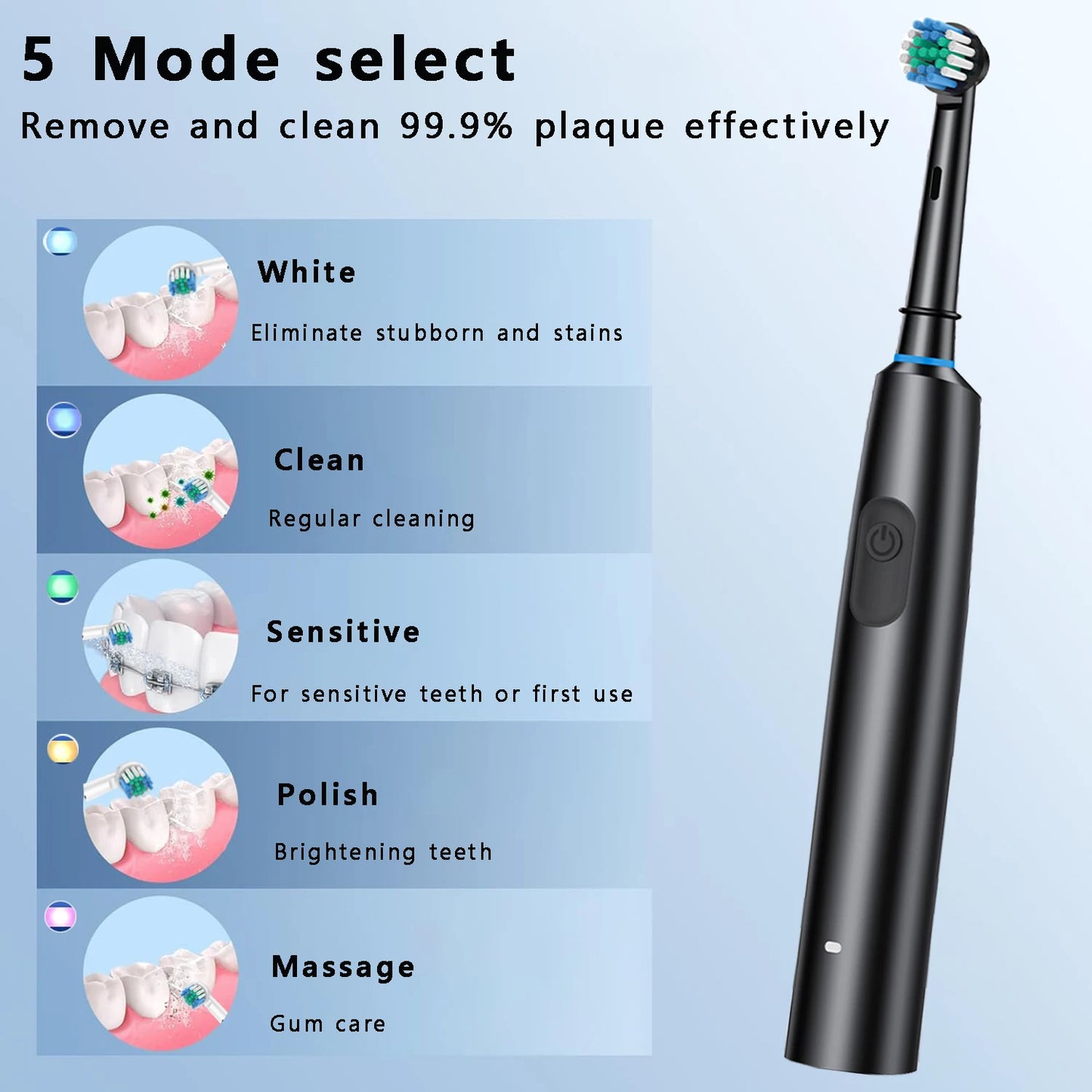 Electric Toothbrush Rotary Rechargeable Electric Tooth Brush for Adults Rotating Electric Teeth Brush with 8 Replacement Heads