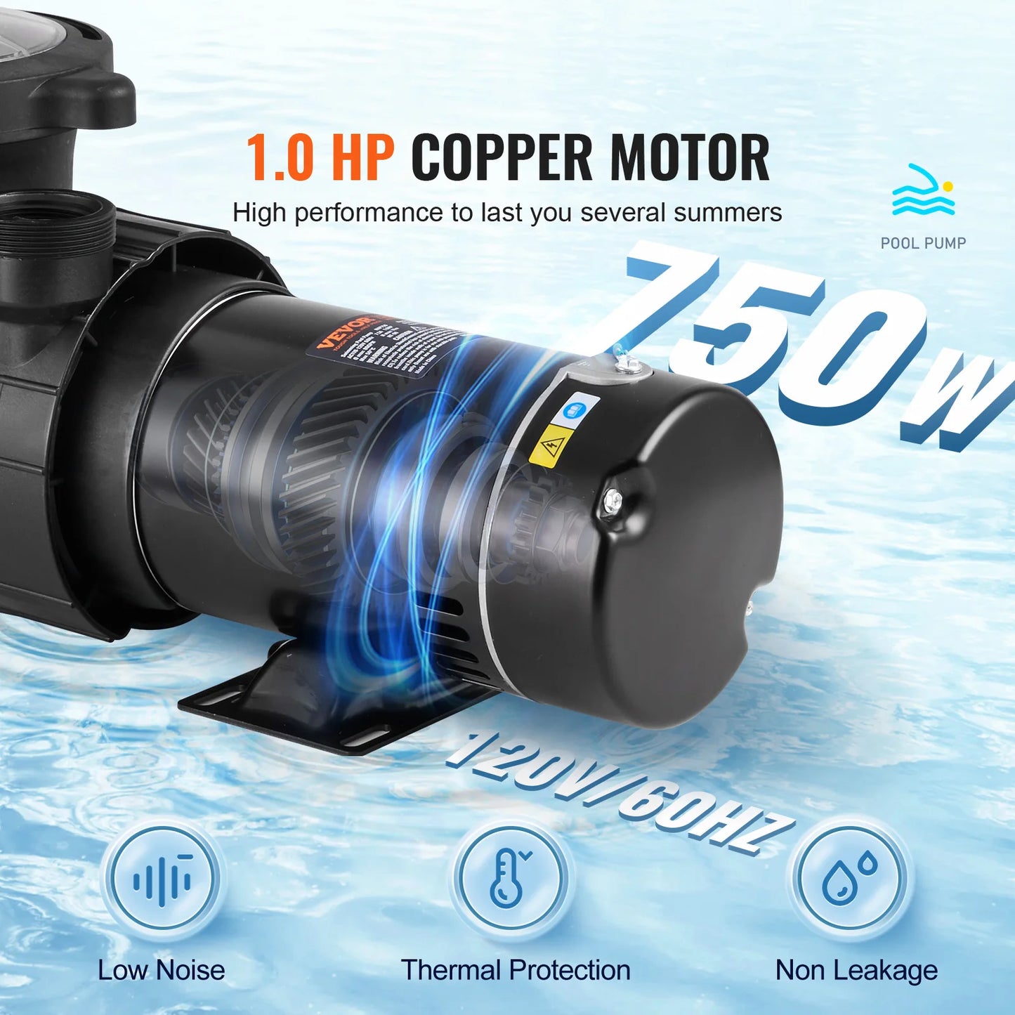 VEVOR Above Ground Pool Pump 1HP / 1.5HP / 2HP Single Speed with Filter Basket for Above Ground Pools Hot Tubs Spas UL Certified