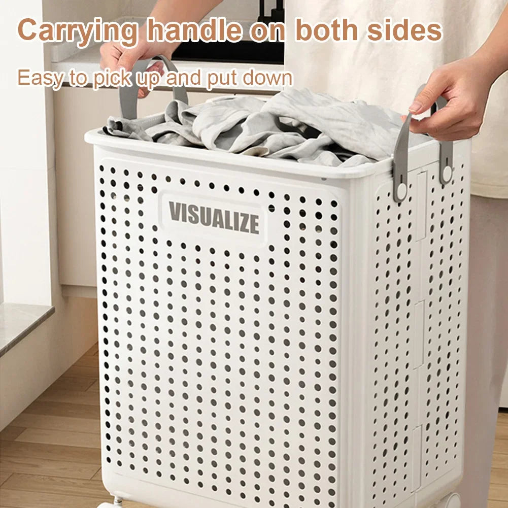 Laundry Basket with Wheels Dirty Clothes Hamper Large Capacity Clothes Bin with Handle Multifunctional for Home Hotel Dorm