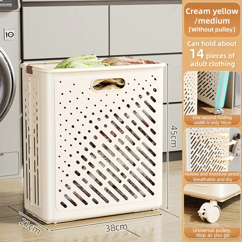 Laundry Basket With Wheels Large Capacity Dirty Clothes Hamper Bathroom Multifunctional Foldable Laundry Basket Organizer
