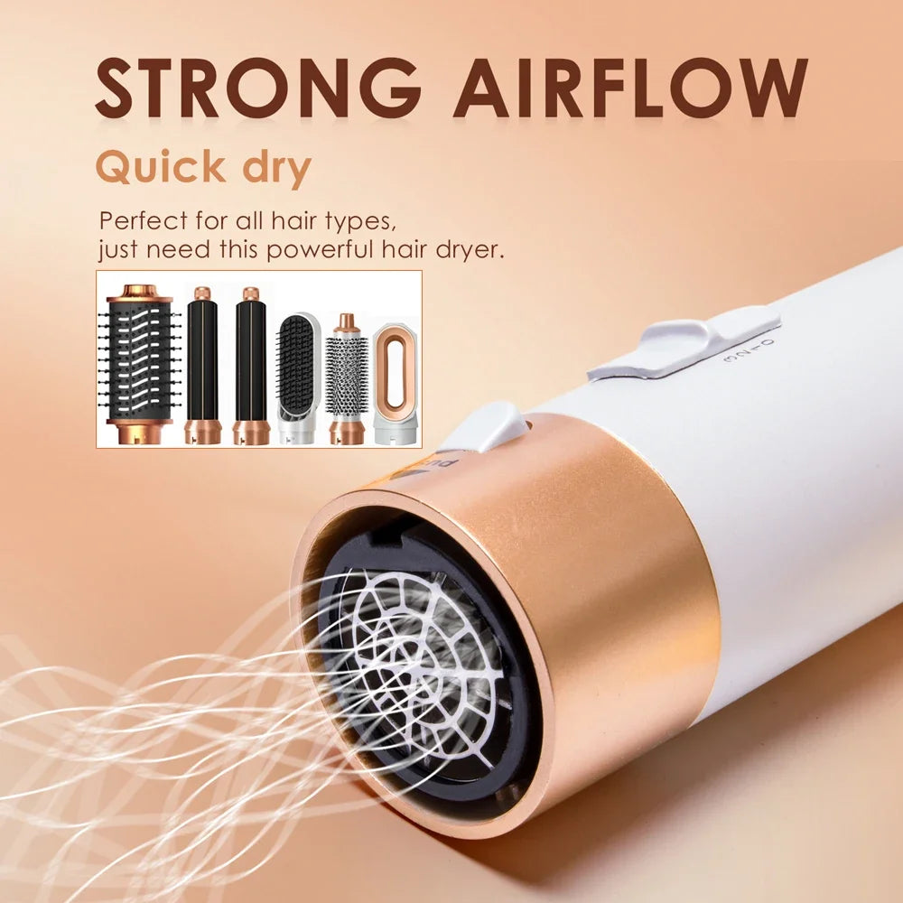 6 in 1 Hair Dryer Brush Hot Comb Set Professional Curling Iron Hair Straightener Styling Tool Negative ions Hair Dryer Household
