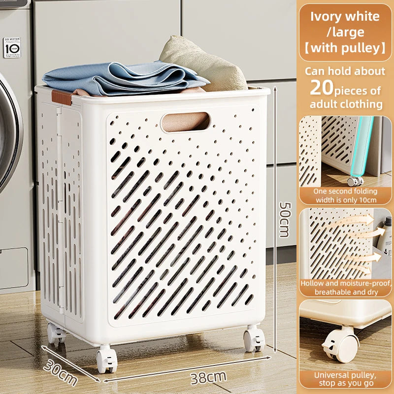Laundry Basket With Wheels Large Capacity Dirty Clothes Hamper Bathroom Multifunctional Foldable Laundry Basket Organizer