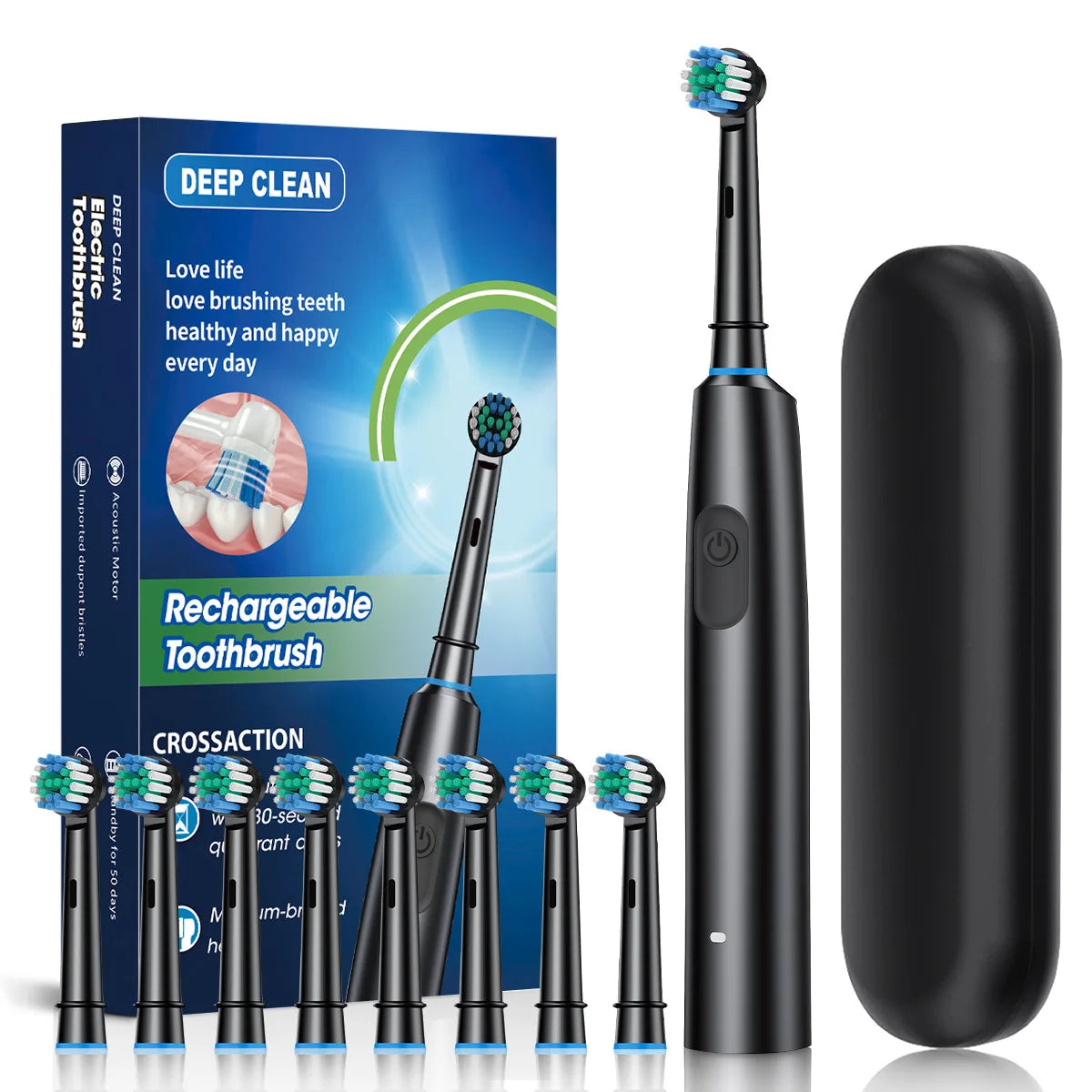 Electric Toothbrush Rotary Rechargeable Electric Tooth Brush for Adults Rotating Electric Teeth Brush with 8 Replacement Heads