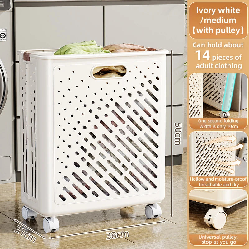 Laundry Basket With Wheels Large Capacity Dirty Clothes Hamper Bathroom Multifunctional Foldable Laundry Basket Organizer