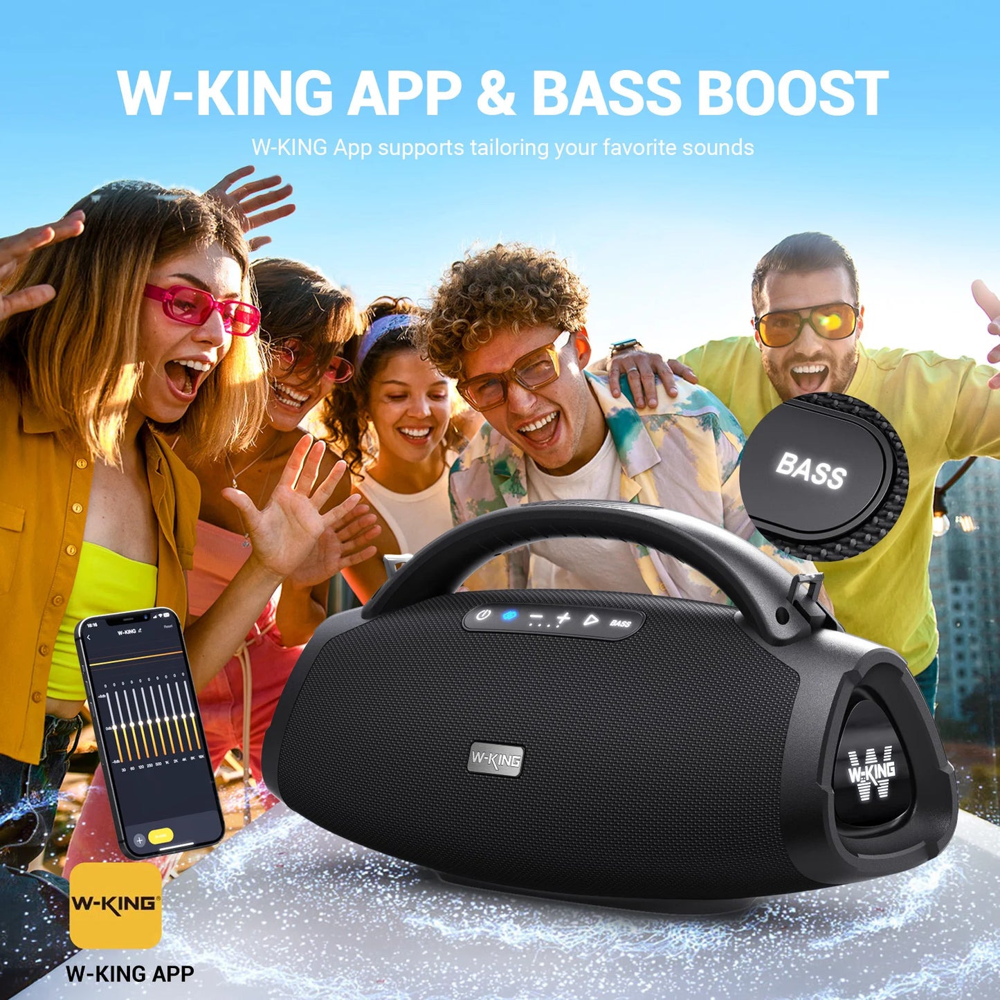 W-KING X20S Portable Bluetooth Speakers, 180W RMS Massive Bass Party Boombox IPX7 Waterproof Speaker Large, Loud Outdoor Speaker