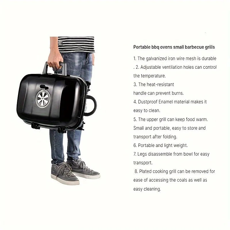 Portable Charcoal Grill - Mini BBQ Grill - Small Table Top Charcoal Grill for Camping, Outdoor Cooking - Foldable