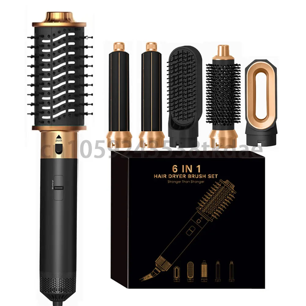 6 in 1 Hair Dryer Brush Hot Comb Set Professional Curling Iron Hair Straightener Styling Tool Negative ions Hair Dryer Household