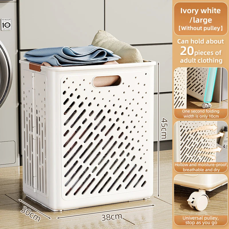 Laundry Basket With Wheels Large Capacity Dirty Clothes Hamper Bathroom Multifunctional Foldable Laundry Basket Organizer
