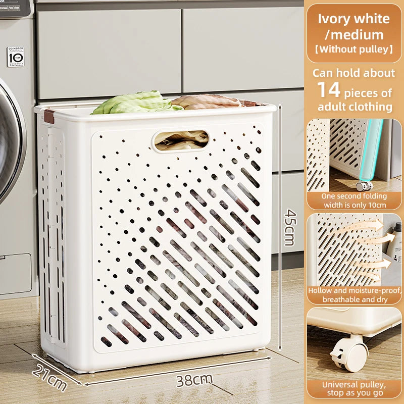 Laundry Basket With Wheels Large Capacity Dirty Clothes Hamper Bathroom Multifunctional Foldable Laundry Basket Organizer