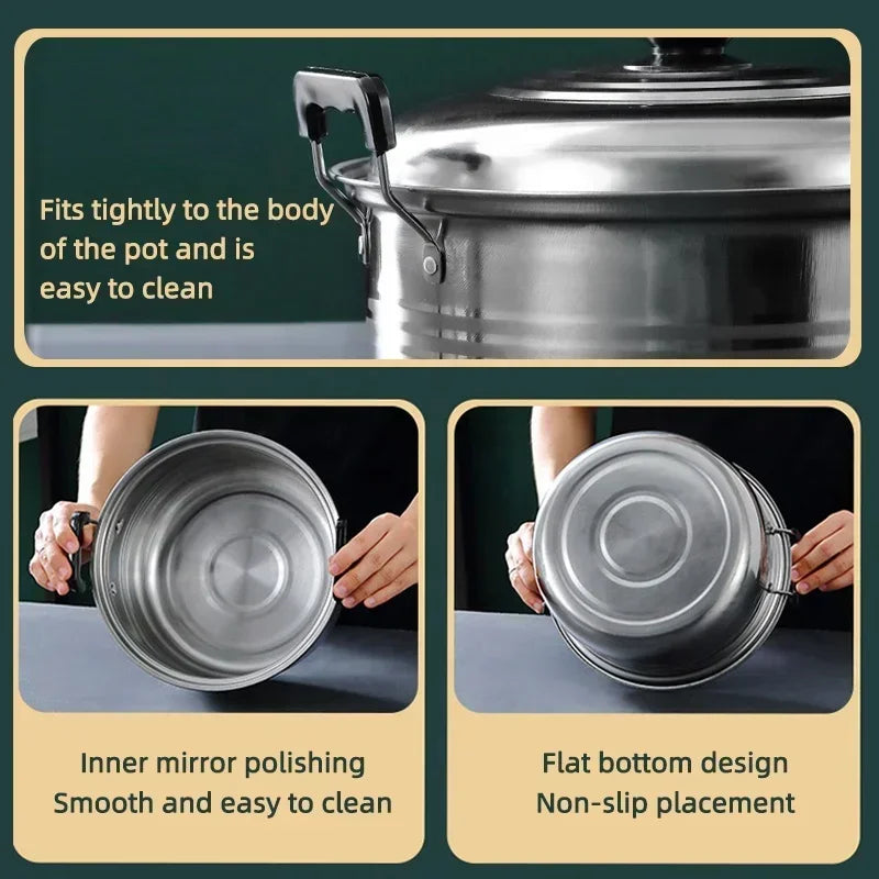 5 piece stainless steel soup pot, non stick and anti magnetic cookware, multifunctional steaming and cooking pot