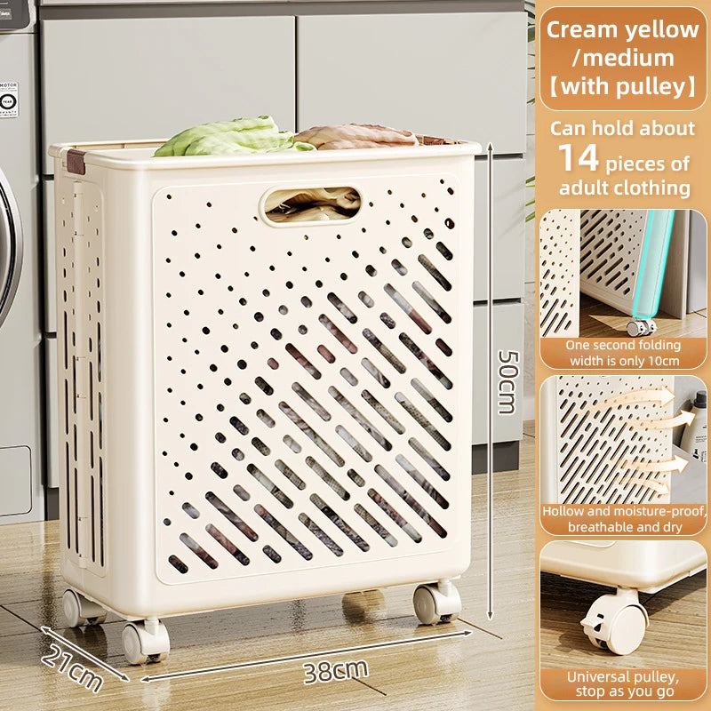 Laundry Basket With Wheels Large Capacity Dirty Clothes Hamper Bathroom Multifunctional Foldable Laundry Basket Organizer