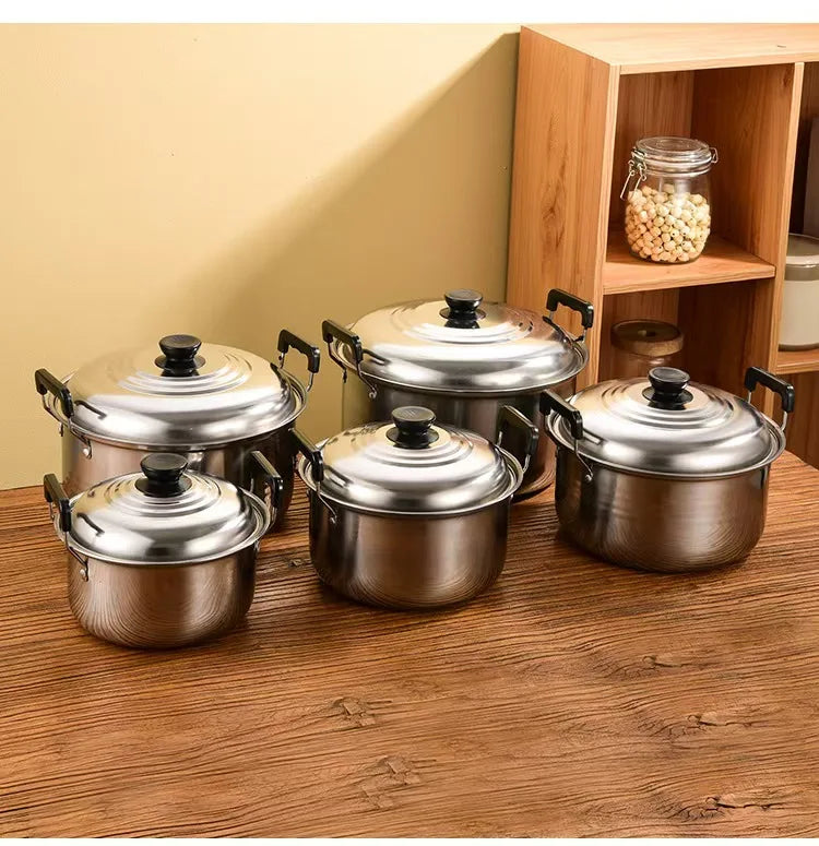 5 piece stainless steel soup pot, non stick and anti magnetic cookware, multifunctional steaming and cooking pot
