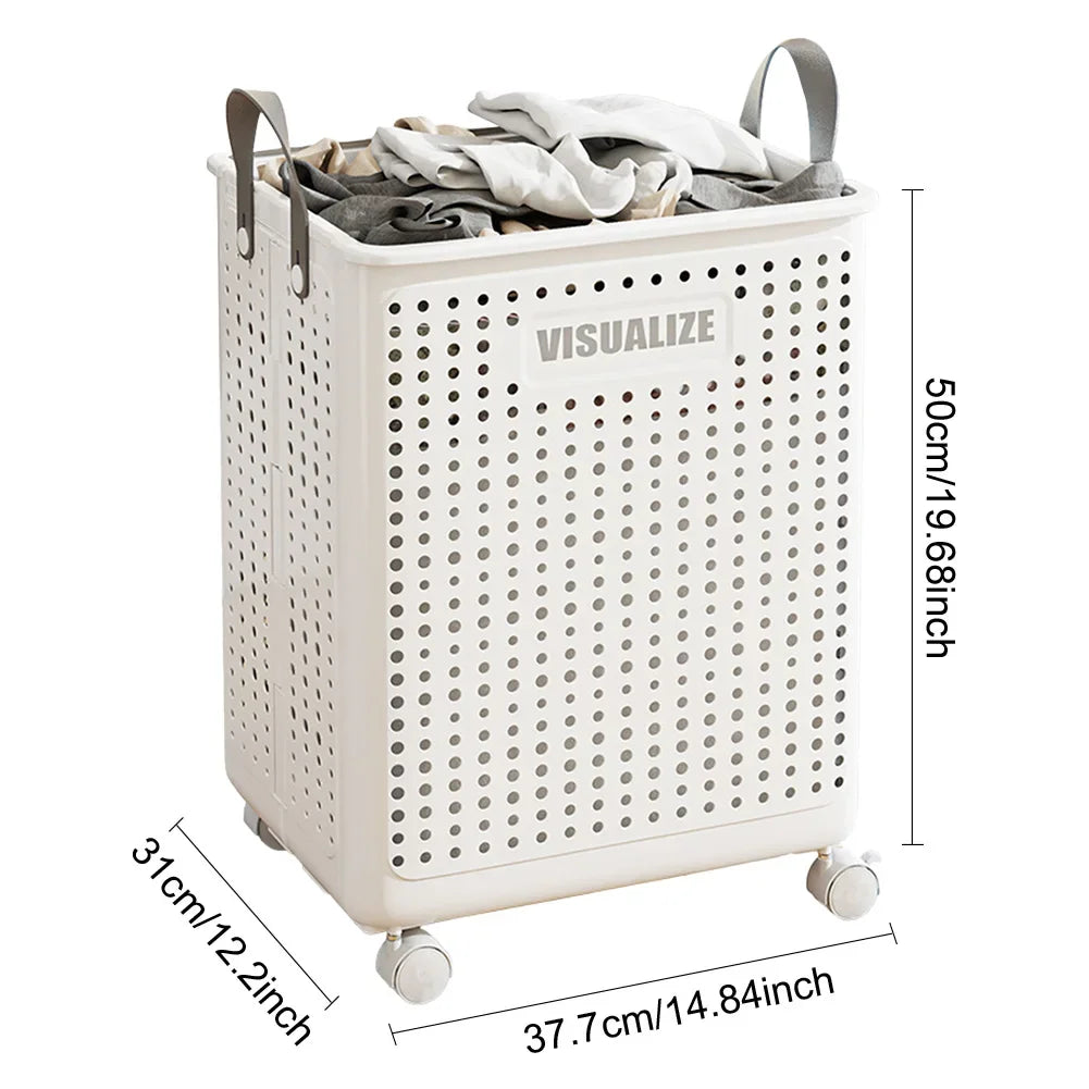 Laundry Basket with Wheels Dirty Clothes Hamper Large Capacity Clothes Bin with Handle Multifunctional for Home Hotel Dorm