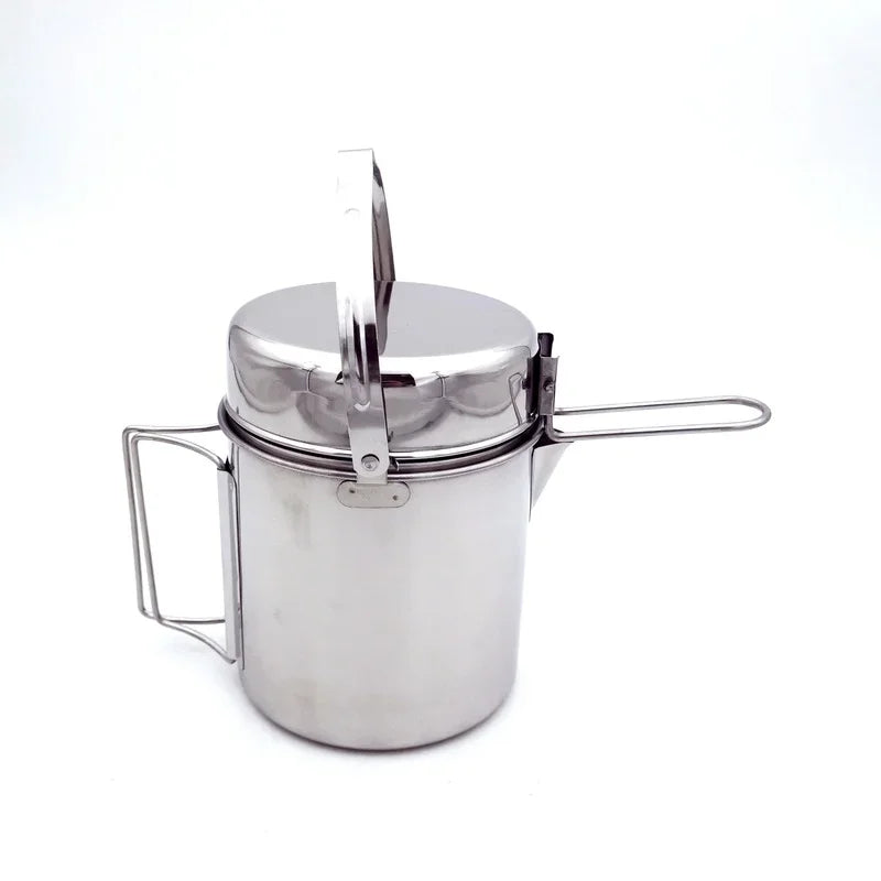 1L Camping Pot Set Stainless Steel Cooking Kettle Portable Camping Pot Set Outdoor Camping Cookware Backpacking Pot Picnic