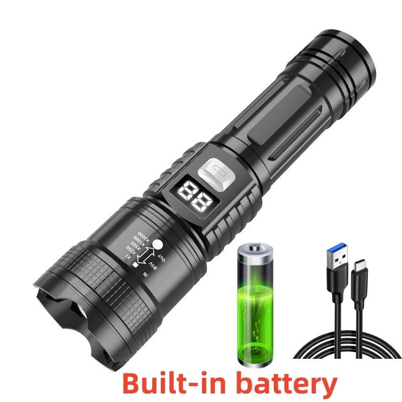 High Power LED Flashlights Built-in battery USB Rechargeable Strong Hand Light Multifunctional Torch Lamp For Emergency Camping