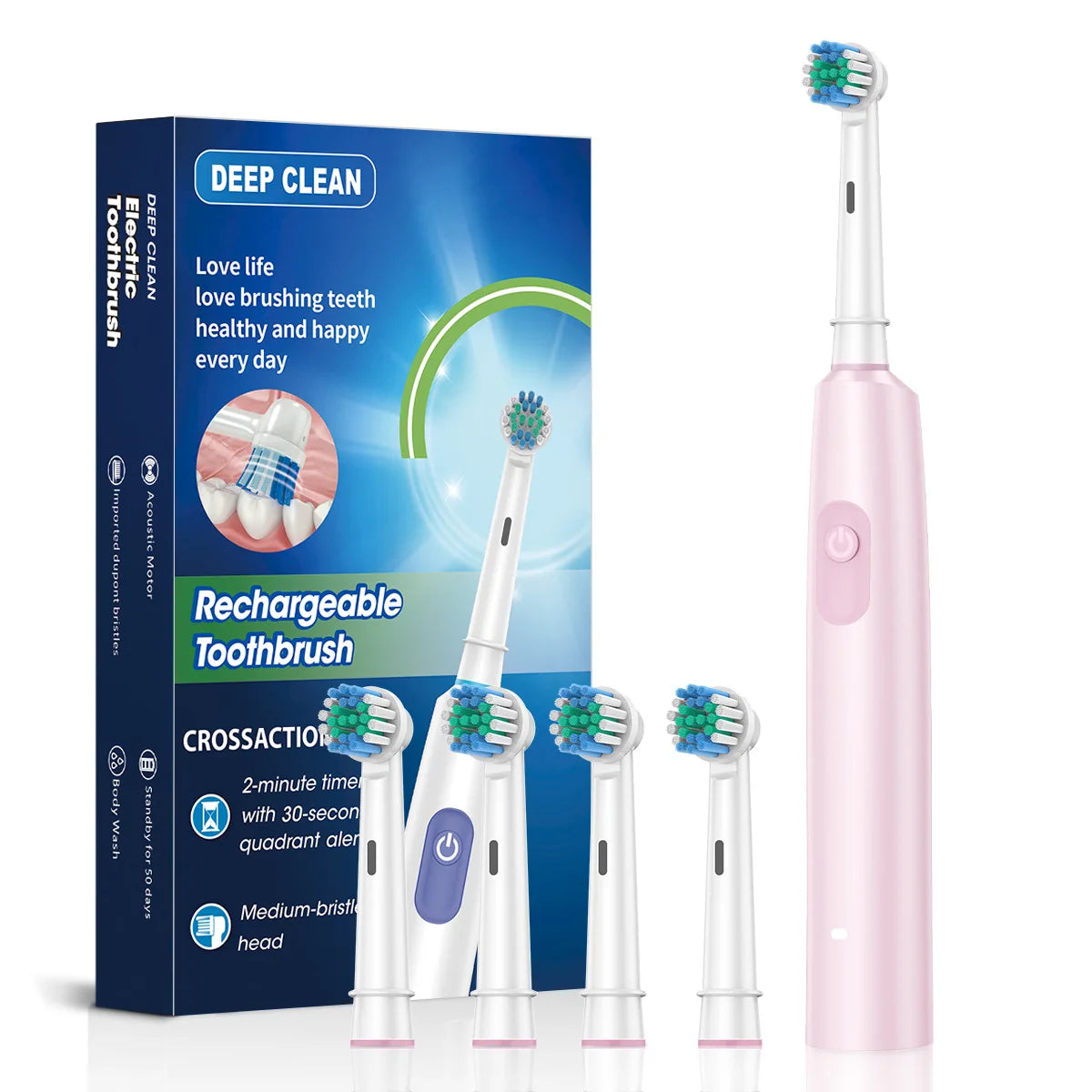 Electric Toothbrush Rotary Rechargeable Electric Tooth Brush for Adults Rotating Electric Teeth Brush with 8 Replacement Heads