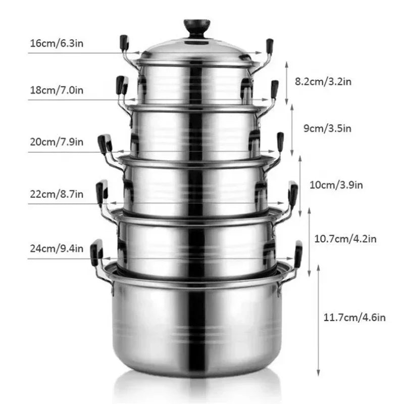 5 piece stainless steel soup pot, non stick and anti magnetic cookware, multifunctional steaming and cooking pot