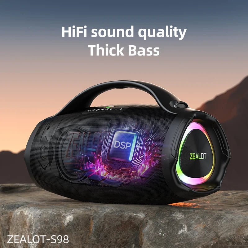 ZEALOT-S98 160W Portable Bluetooth Speaker High Volume Waterproof 36000mAh Wireless TWS Subwoofer Suporrt USB/TF/AUX RGB light