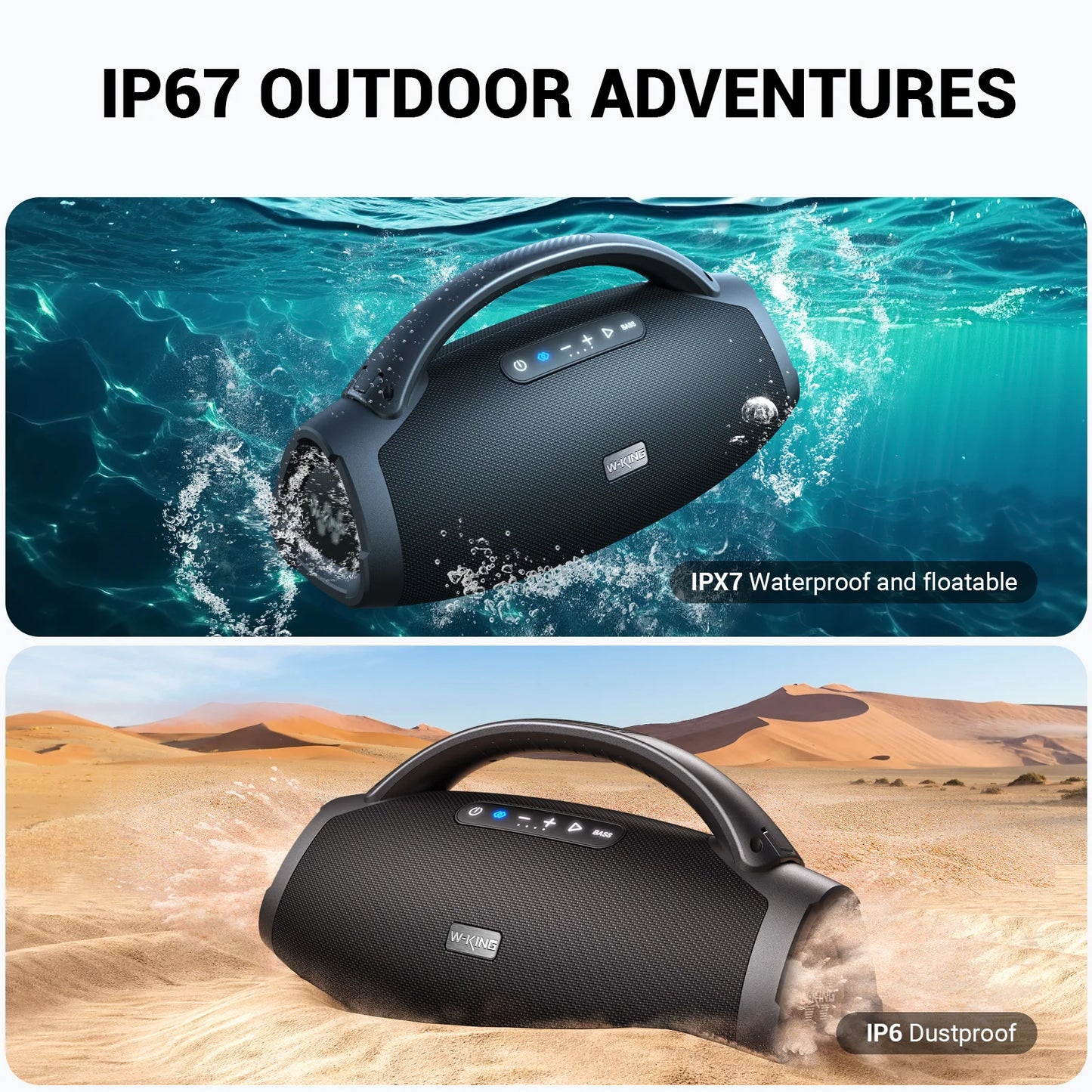 W-KING X20S Portable Bluetooth Speakers, 180W RMS Massive Bass Party Boombox IPX7 Waterproof Speaker Large, Loud Outdoor Speaker