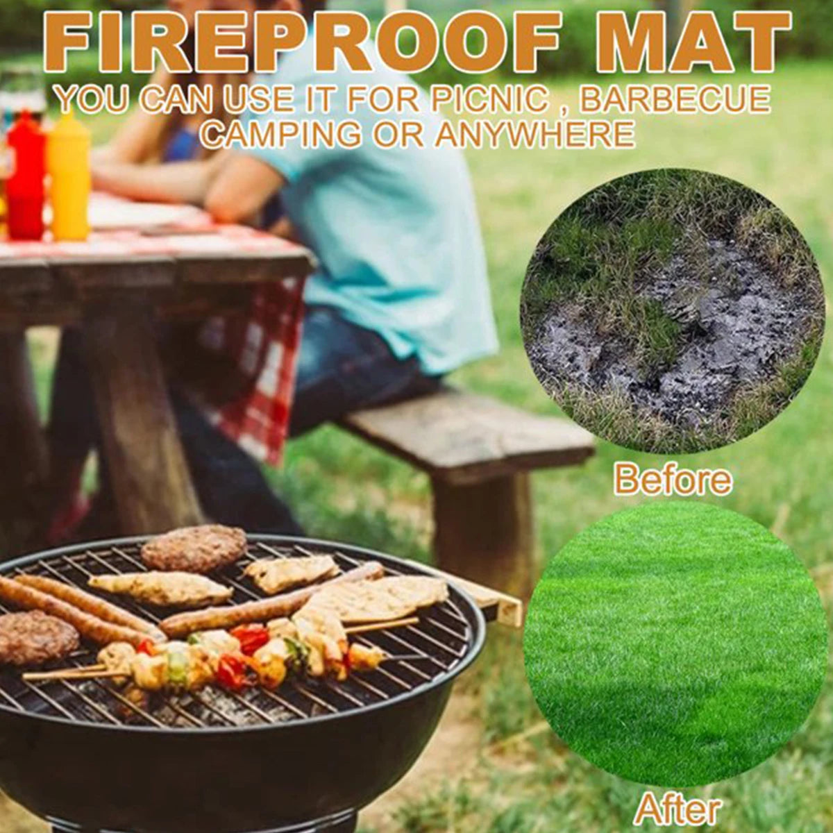 Fire Pit Fireproof Mat Round Stove Fire Mat Reusbable Grill Deck Protector Heat Resistant Fireproof Pad Camping BBQ Accessories
