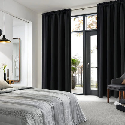 1Pc Black Blackout Curtains Light Reducing Thermal Insulated Grommet Black Out Curtains Panels Drapes for Living Room Bedroom