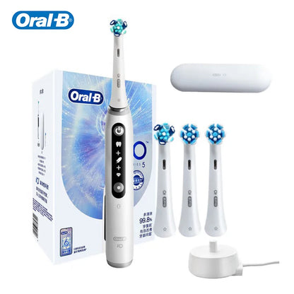 Oral B IO5 Rechargeable Electric Toothbrush 5 Cleaning Settings Bluetooth APP 4 Replacement Toothbrush Heads nd Travel Case