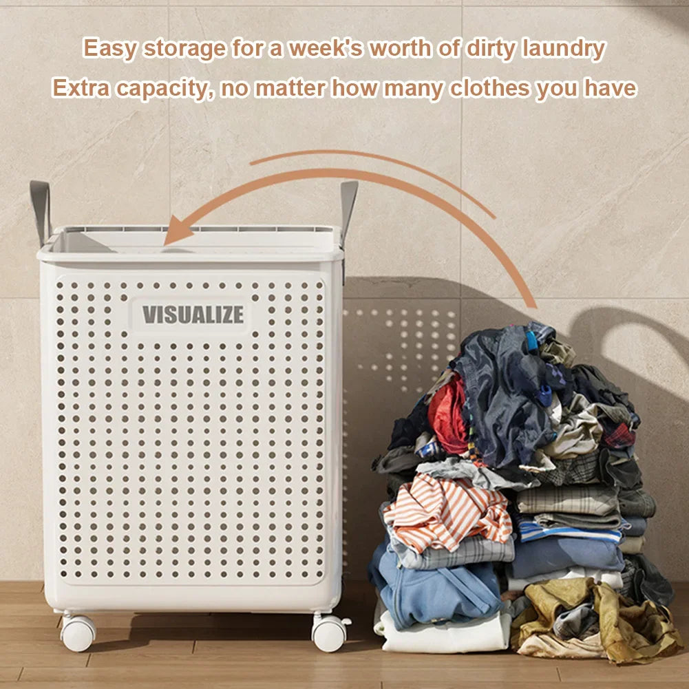 Laundry Basket with Wheels Dirty Clothes Hamper Large Capacity Clothes Bin with Handle Multifunctional for Home Hotel Dorm