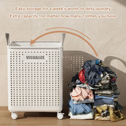 Laundry Basket with Wheels Dirty Clothes Hamper Large Capacity Clothes Bin with Handle Multifunctional for Home Hotel Dorm