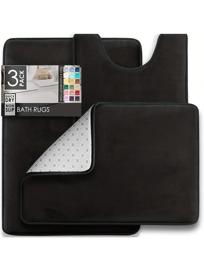 3PC  Bathroom Rugs Velvet Memory Foam Non-Slip Bath Rugs Machine Wash Dries Quickly - Ultra Soft Bath Mats for Bedroom kitchen
