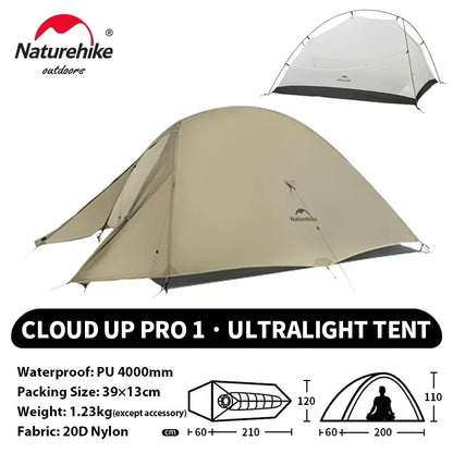 Naturehike Cloud Up 1 Upgraded Tent Ultralight Camping Tent Waterproof Outdoor Hiking Travel Tent Backpacking Cycling Tent