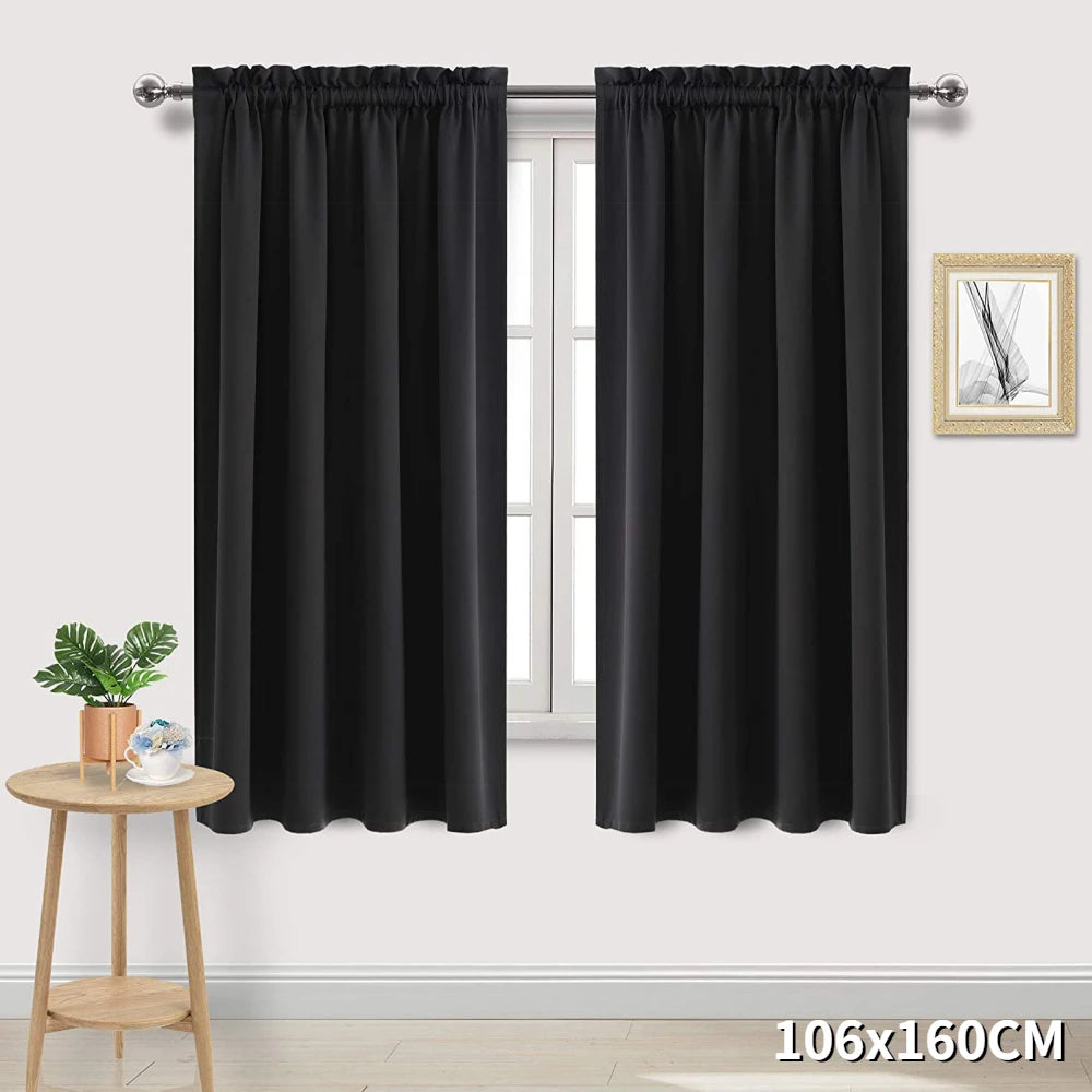 1Pc Black Blackout Curtains Light Reducing Thermal Insulated Grommet Black Out Curtains Panels Drapes for Living Room Bedroom