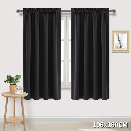 1Pc Black Blackout Curtains Light Reducing Thermal Insulated Grommet Black Out Curtains Panels Drapes for Living Room Bedroom
