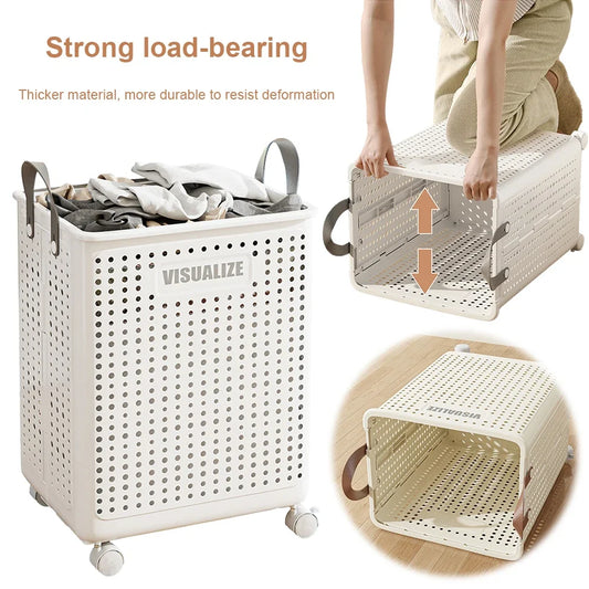 Laundry Basket with Wheels Dirty Clothes Hamper Large Capacity Clothes Bin with Handle Multifunctional for Home Hotel Dorm