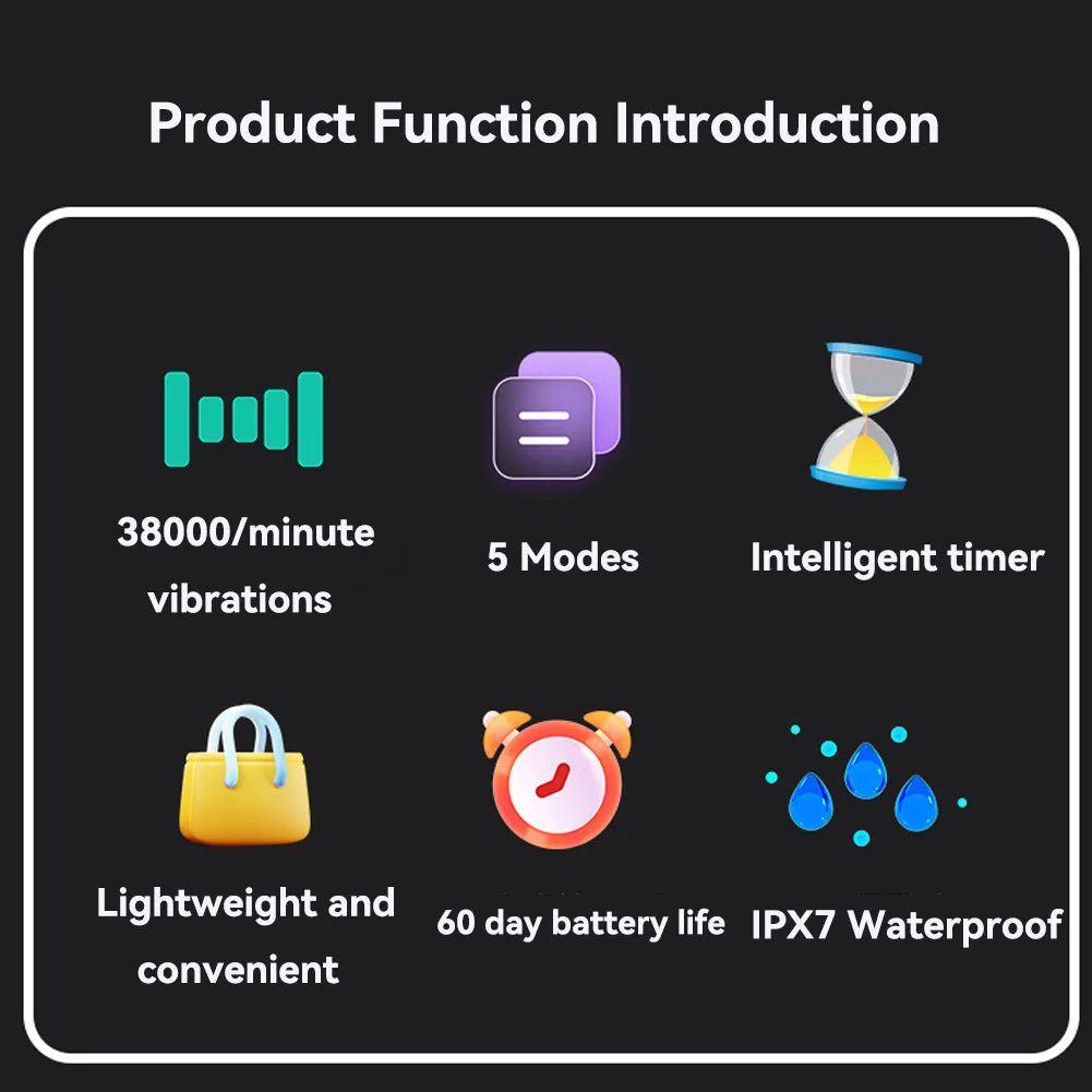 Sonic Electric Toothbrush Black Adult Rechargeable With 2 Replacement Brush Heads 5 Modes 2 Minute Intelligent Timer IPX7 waterp