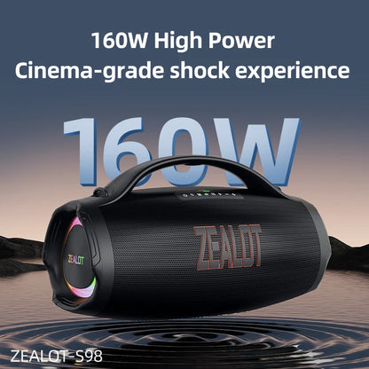 ZEALOT-S98 160W Portable Bluetooth Speaker High Volume Waterproof 36000mAh Wireless TWS Subwoofer Suporrt USB/TF/AUX RGB light
