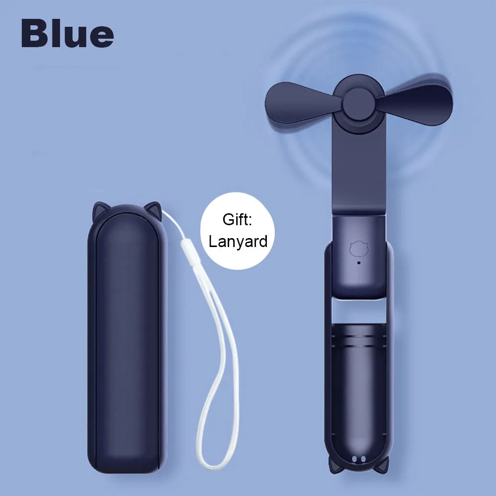 Portable Fan 2000mAh USB Rechargeable 3 Speed Mini Handheld Foldable Fan Hand Held Small Pocket Travel Fan with Handy Power Bank