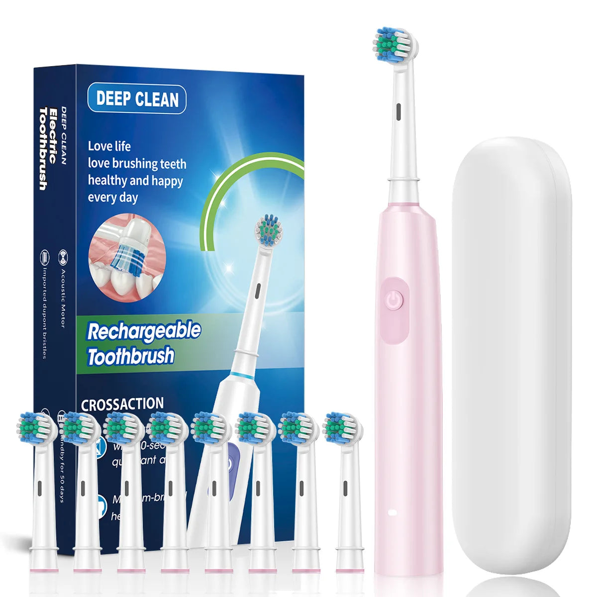 Electric Toothbrush Rotary Rechargeable Electric Tooth Brush for Adults Rotating Electric Teeth Brush with 8 Replacement Heads